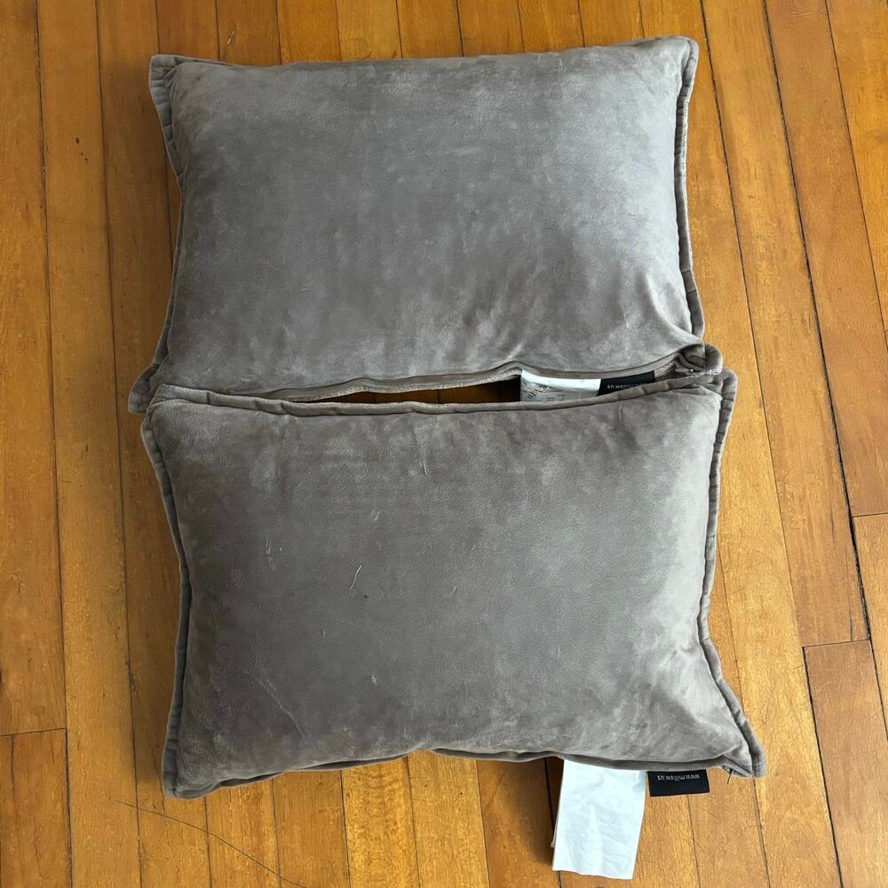 NEW Lot of 2 Millihome Pillows 13 x 19 Rectangle Taupe Velvet Feather Insert